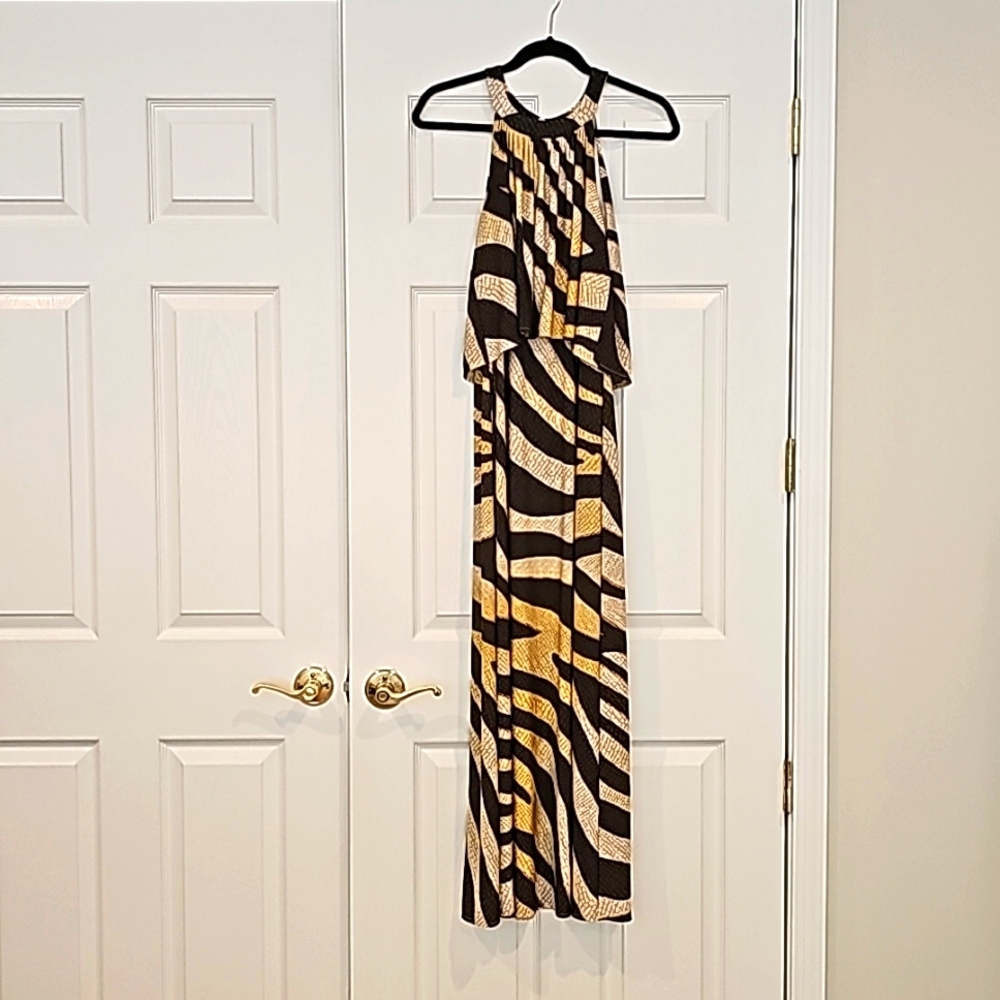 Chico's Long Maxi Dress in Yellow Gold and Brown, Size 0